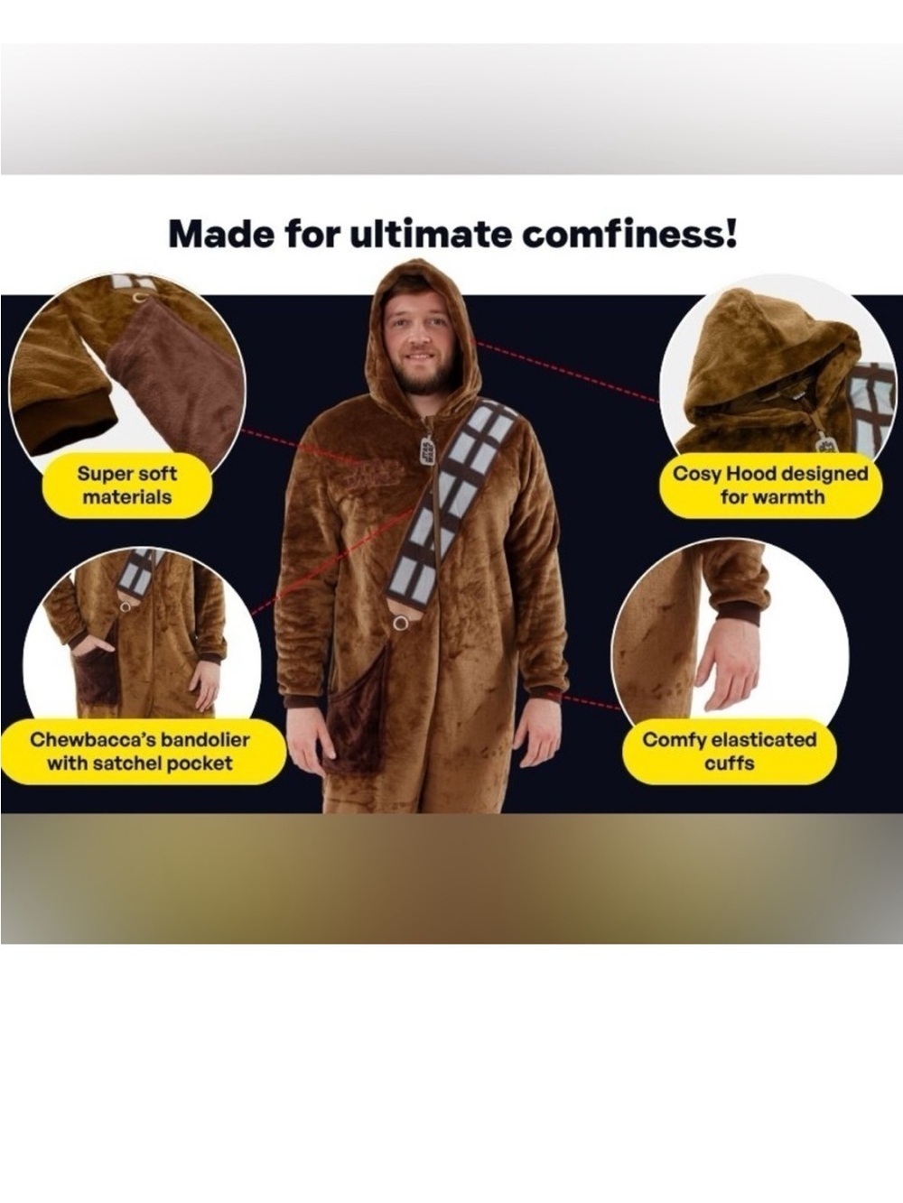Star Wars Chewbacca Plush Adults Costume Bandolier Accent Onesie. Size XXL. - Picture 12 of 14